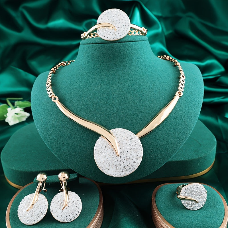Gold-Plated Jewelry Set with Vibrant Crystals Necklace Bracelet Earrings Ring for Weddings and Gifts