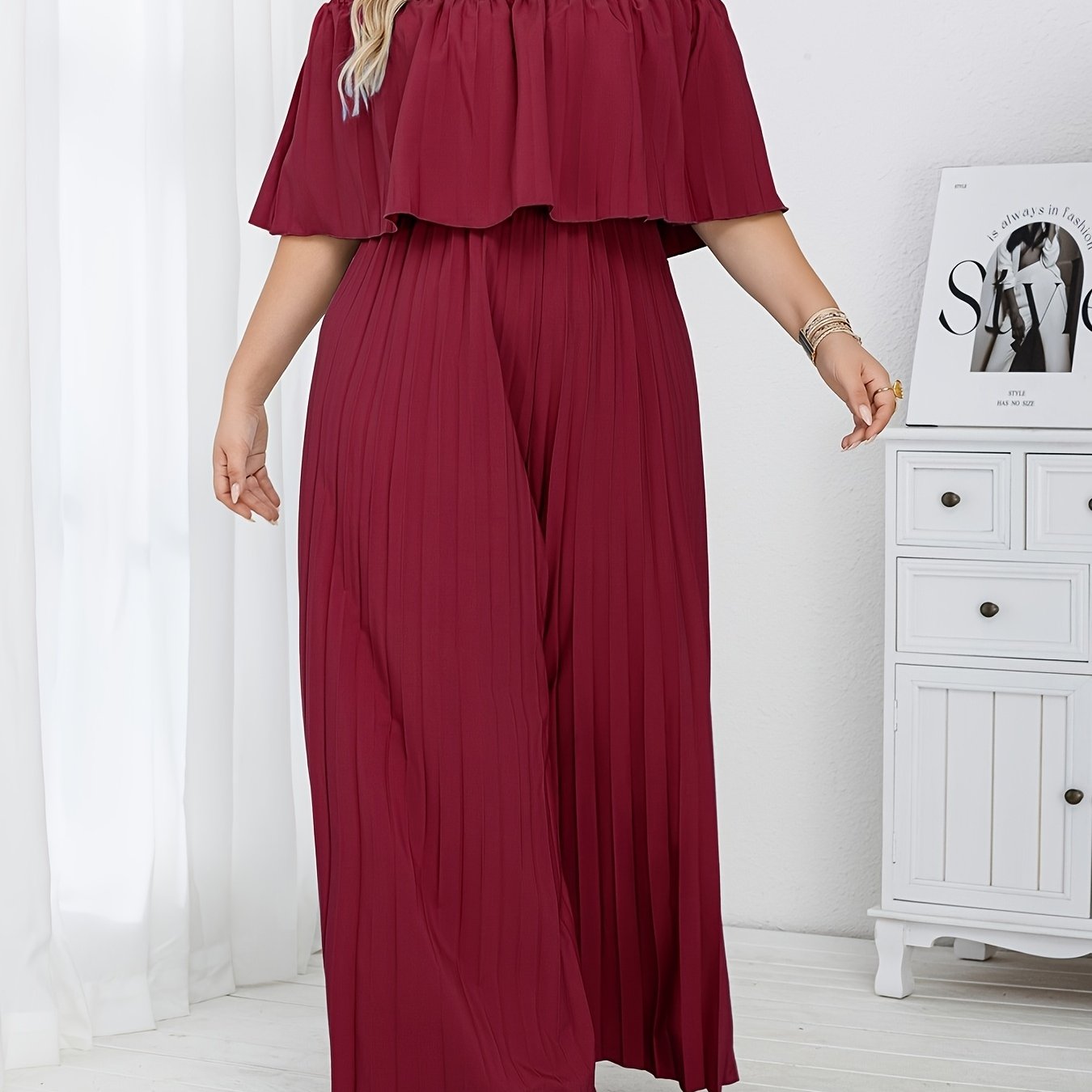 Women's Plus Size Beige One-Shoulder Loose Jumpsuit