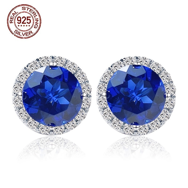 Sterling Silver Tanzanite Stud Earrings Vintage Blue Hypoallergenic for Weddings Gifts
