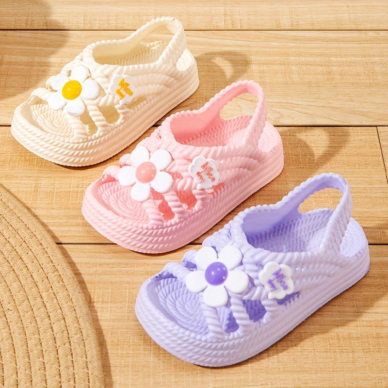 Women's Pink Flower Embellished Sandals with Non-Slip EVA Soles for Casual Summer Wear