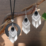 Set of 3 Men's Jewelry Bohemian Rhombus Earrings Necklace Sweater Chain