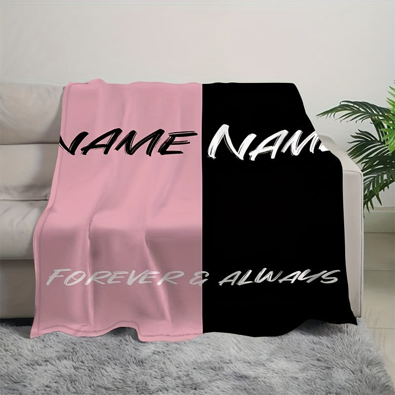 Personalized Couple's Flannel Blanket Pink Black All Seasons Gift for Grandparents Parents Twins