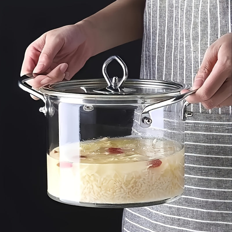 Olla de sopa de vidrio de borosilicato con mangos de acero inoxidable 2.5L-5.5L con set de esponja y paño