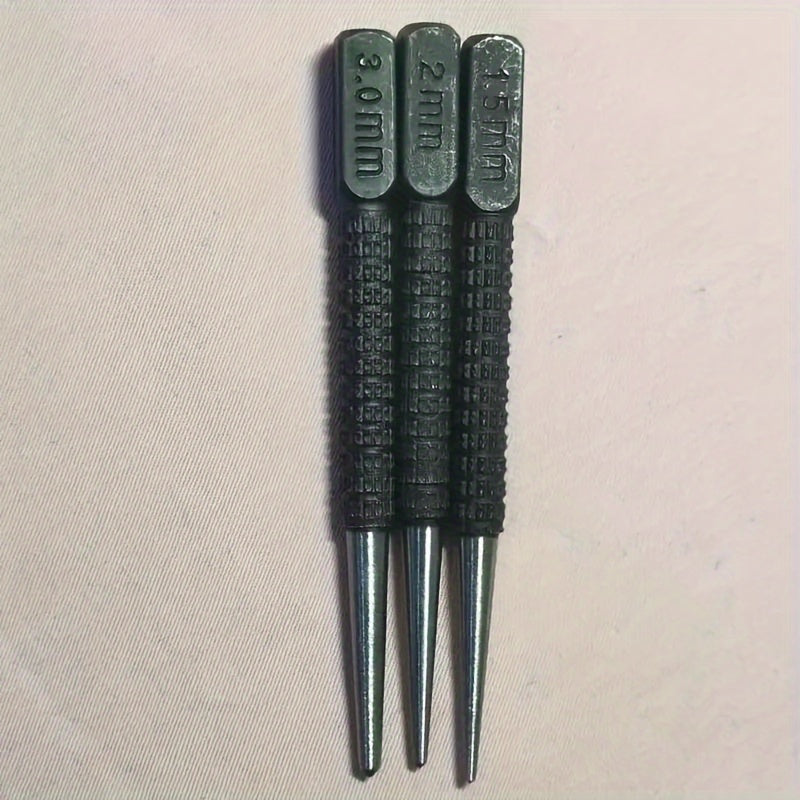 3-Piece High-Carbon Steel Center Punch Set 1.5-3mm Metal Wood Marking