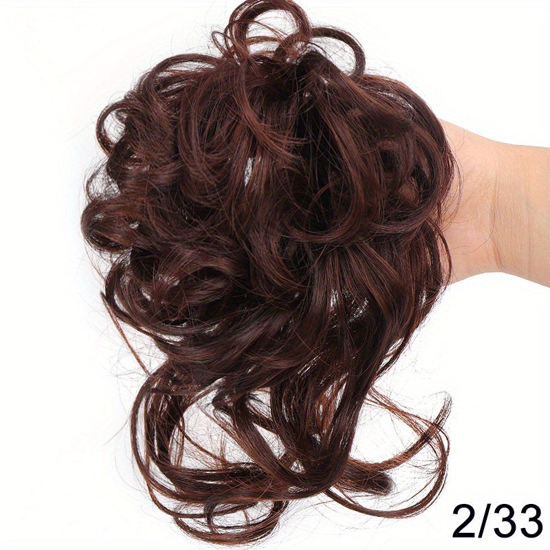 Ayollar uchun sintetik sochli bun scrunchie, tartibsiz, qovurilgan, to'lqinli sochlar uchun kengaytmalar