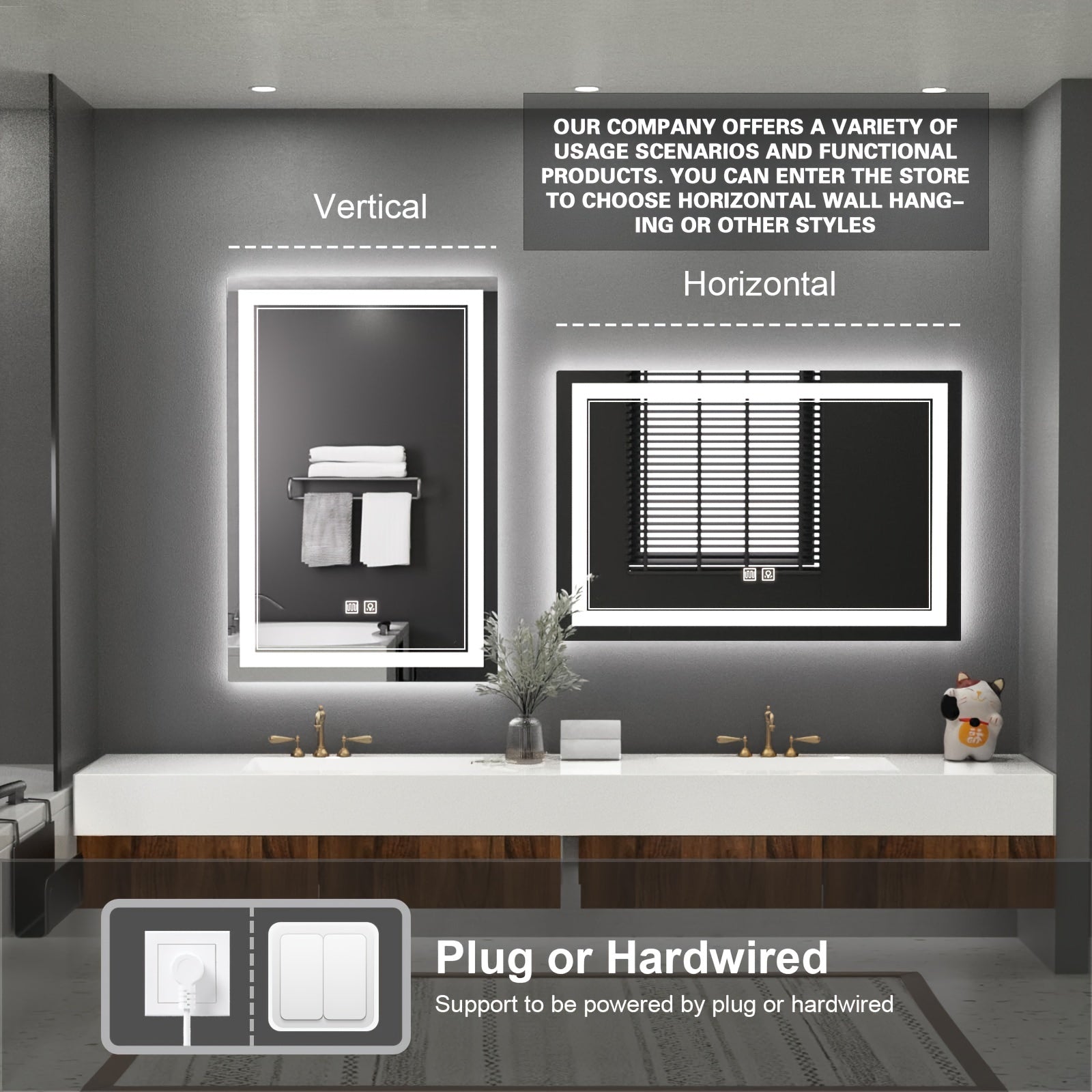 Touch-Controlled LED Bathroom Mirror with Adjustable Brightness and Defogging