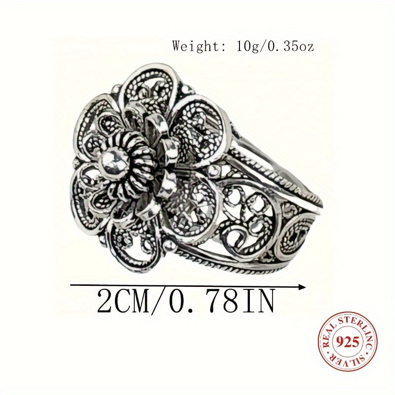 Sterling Silver Daisy Ring Hollow Design Bohemian Style for Weddings and Parties