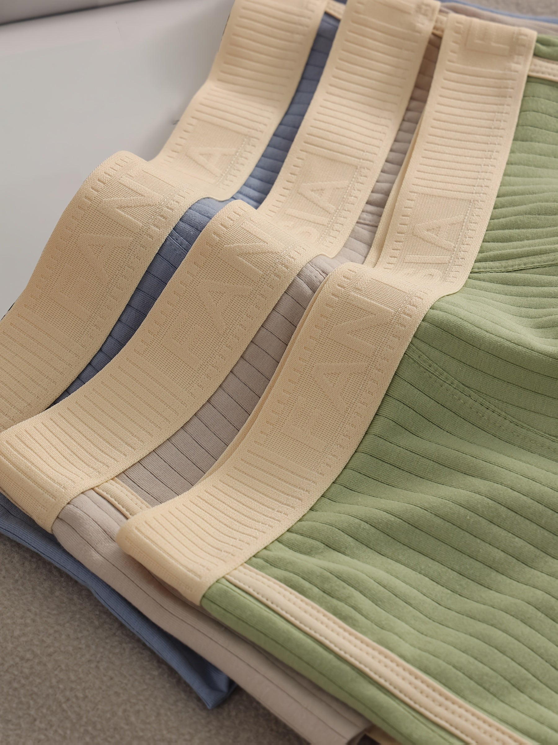 Men's Ribbed Cotton Boxer Briefs 3-Pack Geometric Pattern Knit Medium Stretch Shortie Underwear