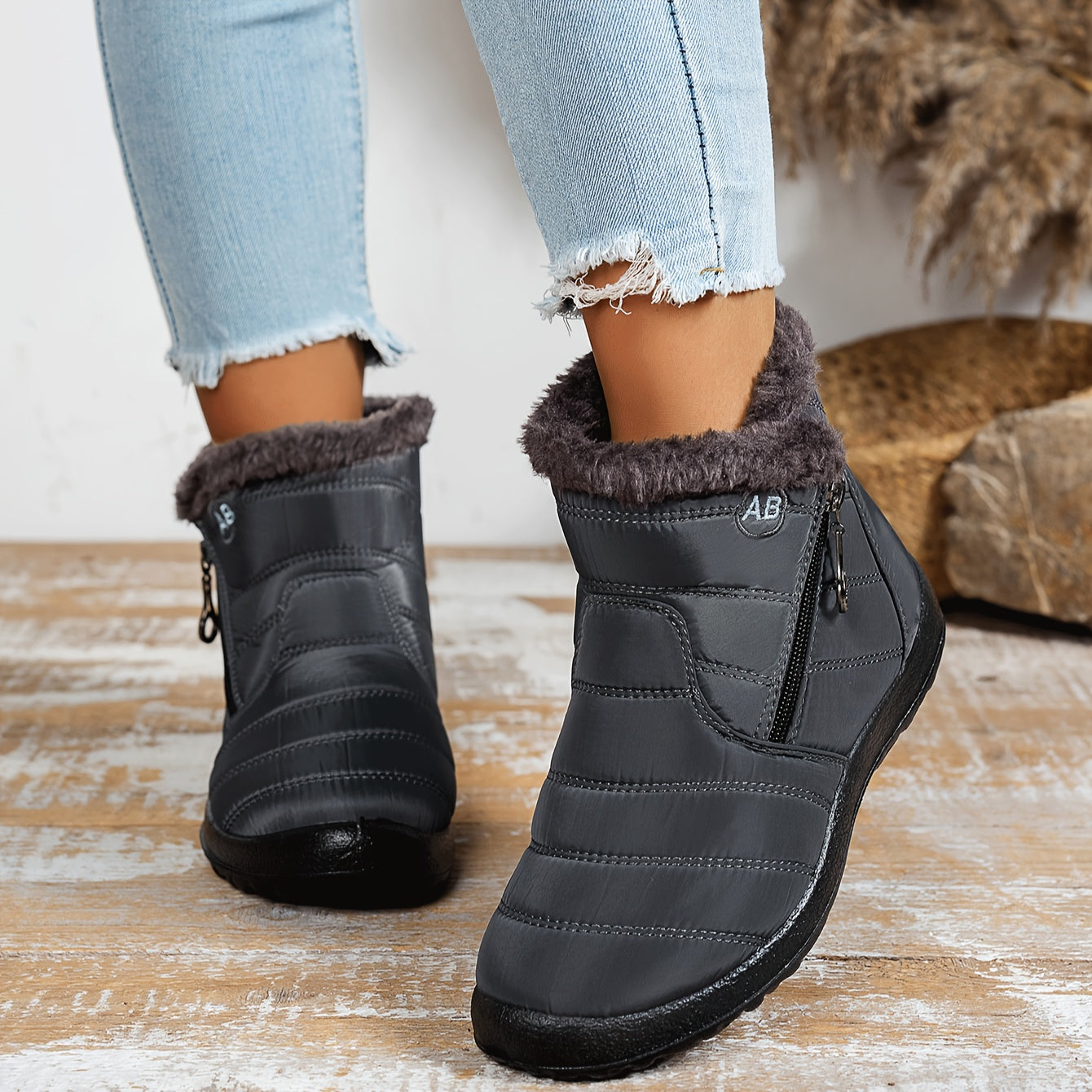 Women's Winter Snow Boots Mid-Calf Side Zipper Plush Lining