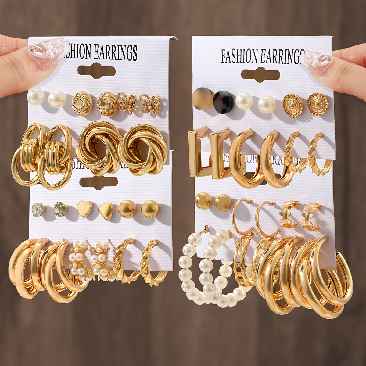 Vintage Boho Chic Earring Set with Rhinestones and Faux Pearls 46 Pieces