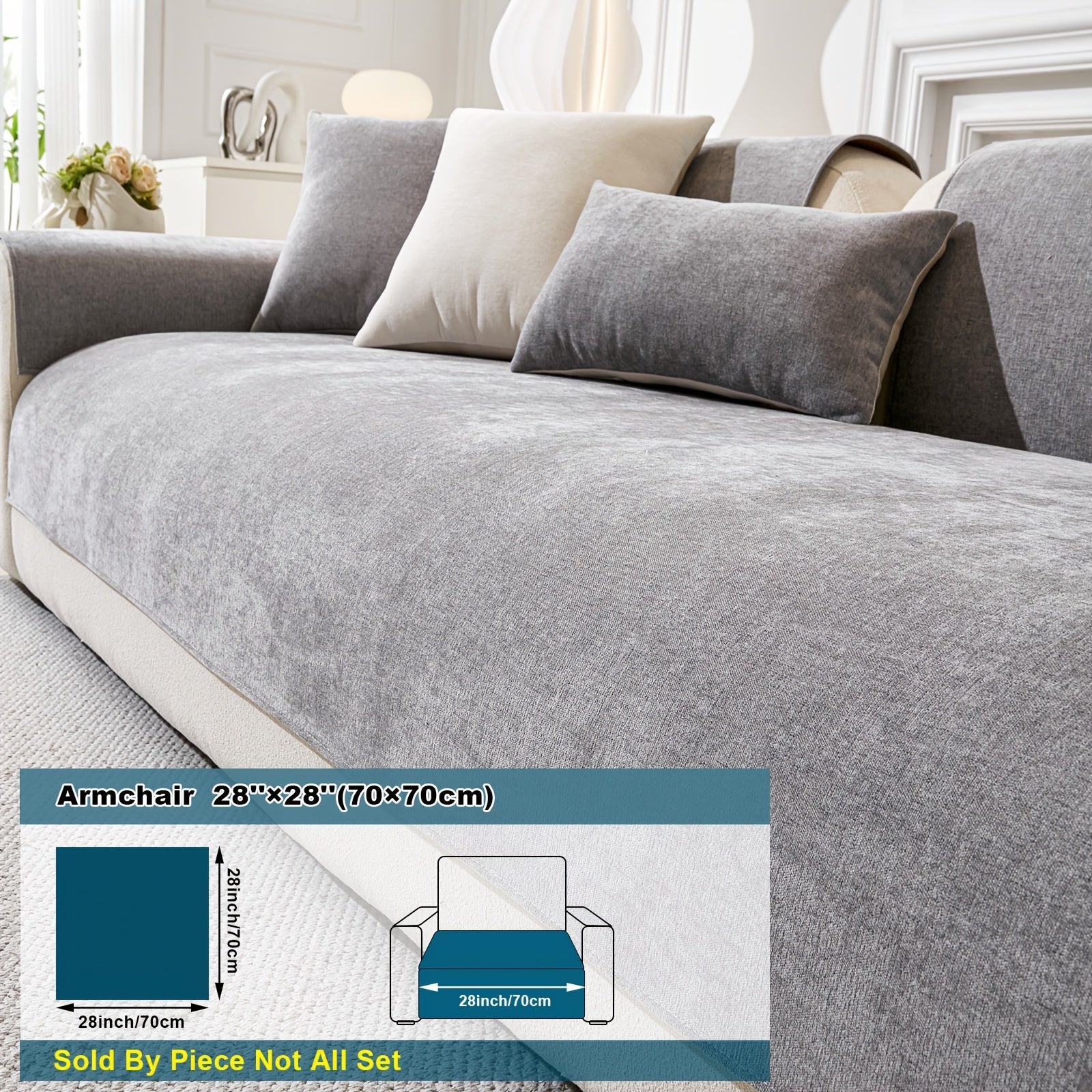 Chenille Sofa Cover Non-Slip Pet-Friendly All Seasons Fits 1-4 Seaters Light Beige