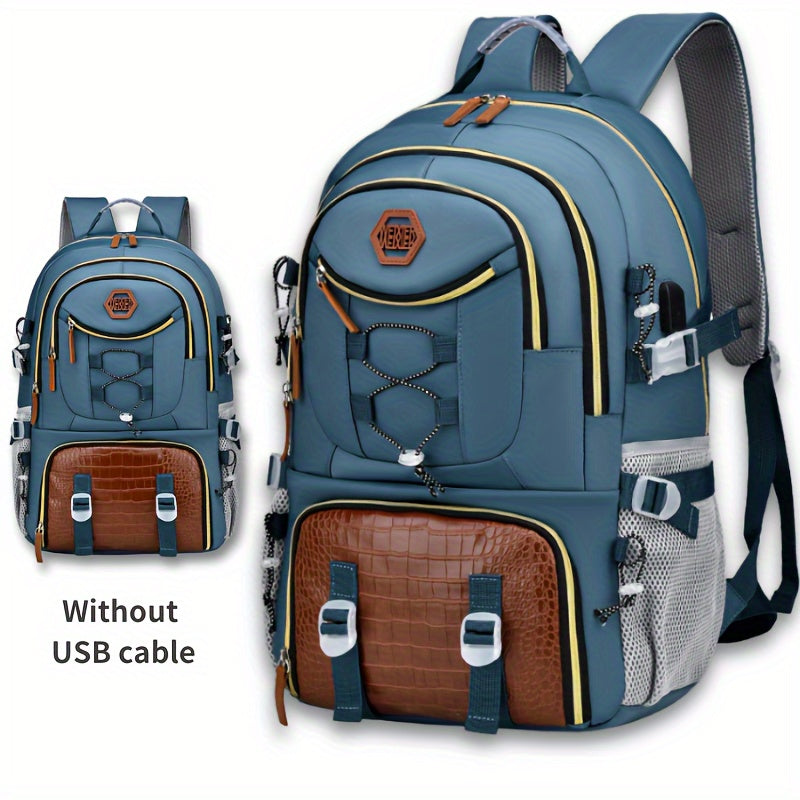 WEIXIER Erkaklar uchun Oq va Jigarrang Rangdagi Zamonaviy Ko'p Funktsiyali Ruxsatnoma, Laptop, Sayohat, Maktab va Ish uchun Katta Hajm, Qayta ishlanadigan Nilon, Krokodil Teksturasiga ega - Do'stlar uchun Mukammal Sovg'a