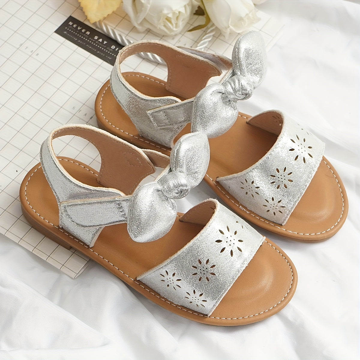 Girls Summer Princess Sandals Breathable Bow Glittery Floral Adjustable Strap