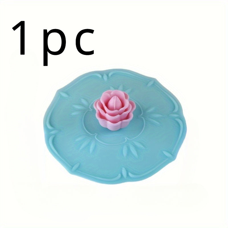 Silicone Cup Lid Set of 2 with Rose Flower Design Food-Grade Dust-Proof Odorless