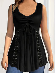 Plus Size Women's Grommet Eyelet V-Neck Sleeveless Tank Top Summer Clothing