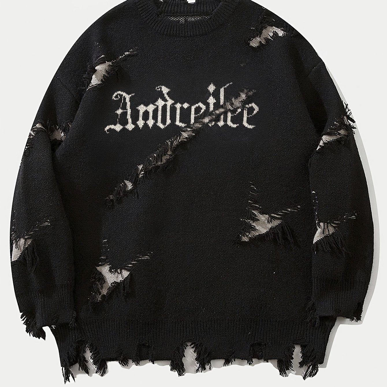 Suéter de punto para hombre con cuello redondo y detalles rasgados, casual, para otoño e invierno, al aire libre