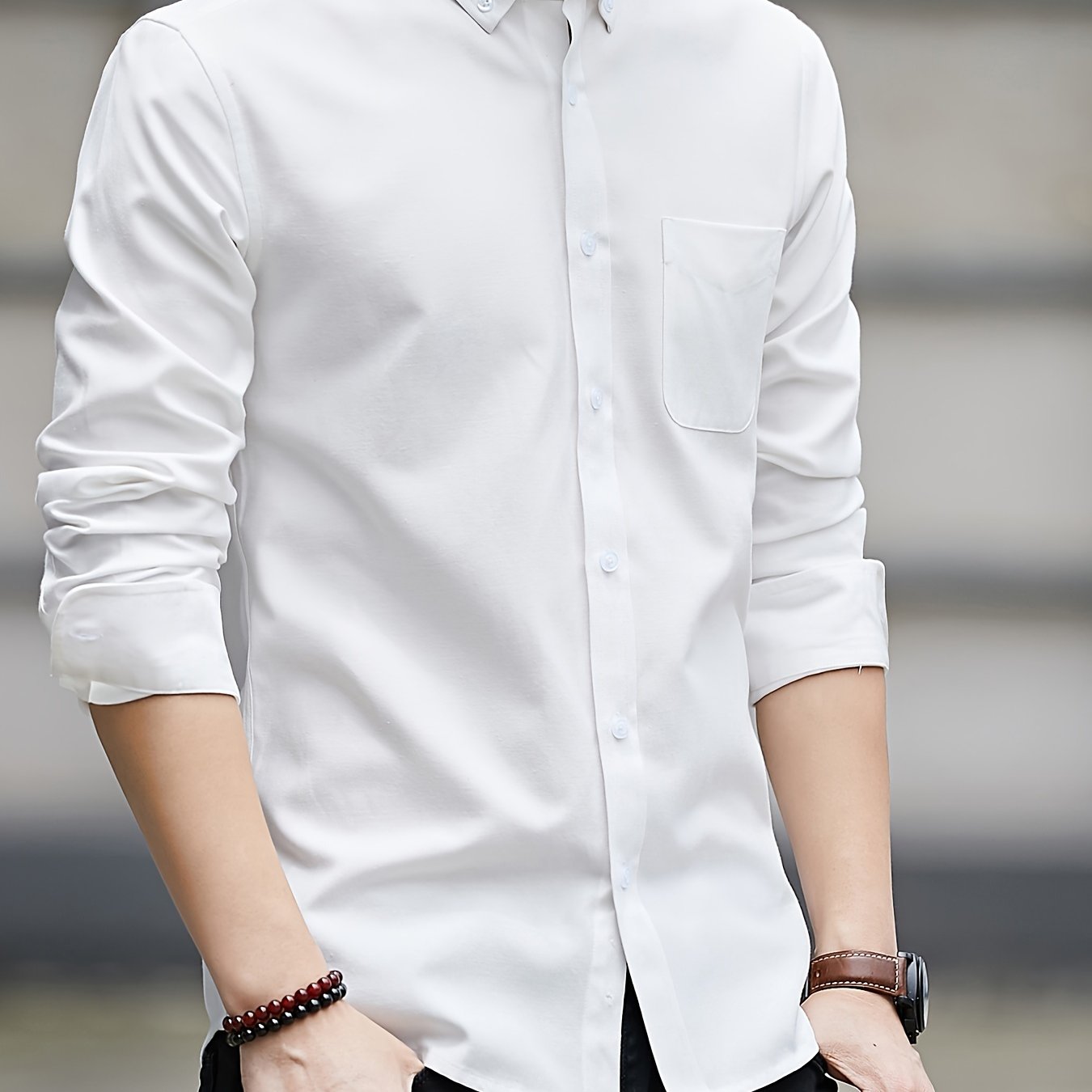 Men's Slim Fit Cotton Blend Oxford Shirt Long Sleeve Solid Casual Office Wear