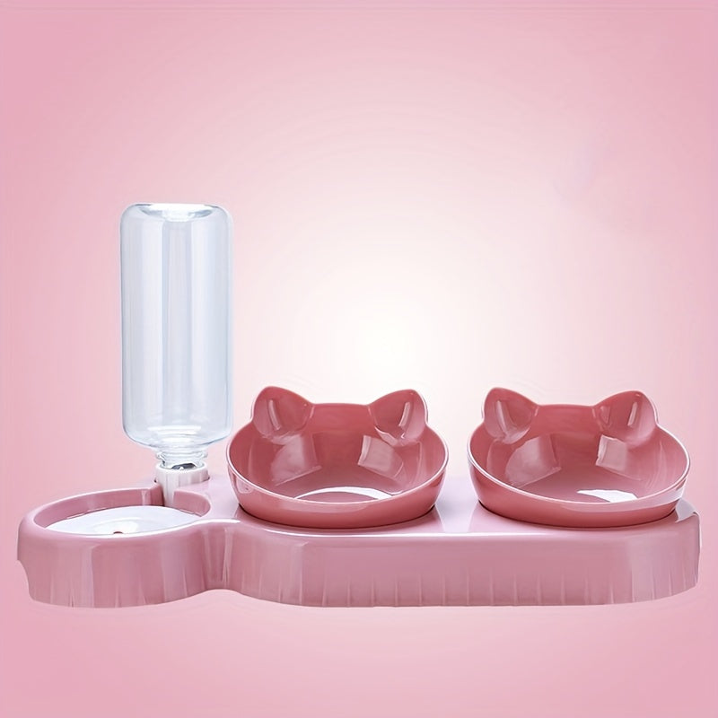3-in-1 Mushuk ovqatlantirish stantsiyasi, plastmassa ovqat va suv idishlari, avtomatik dozator, quloq dizayni bilan