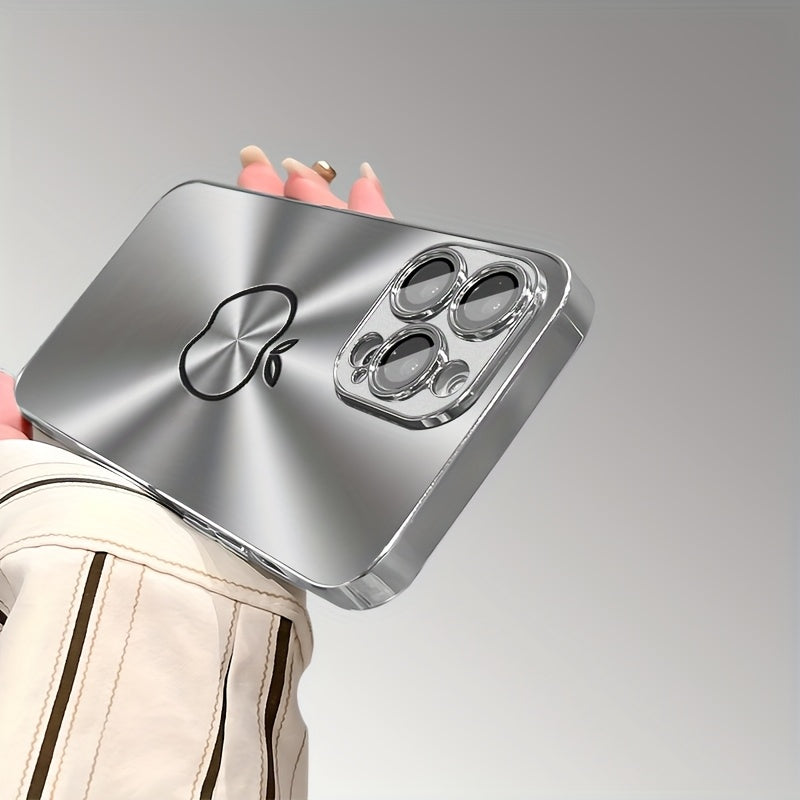 Silver Metal Texture Line Pattern Glass Phone Case with Lens Protection for iPhone