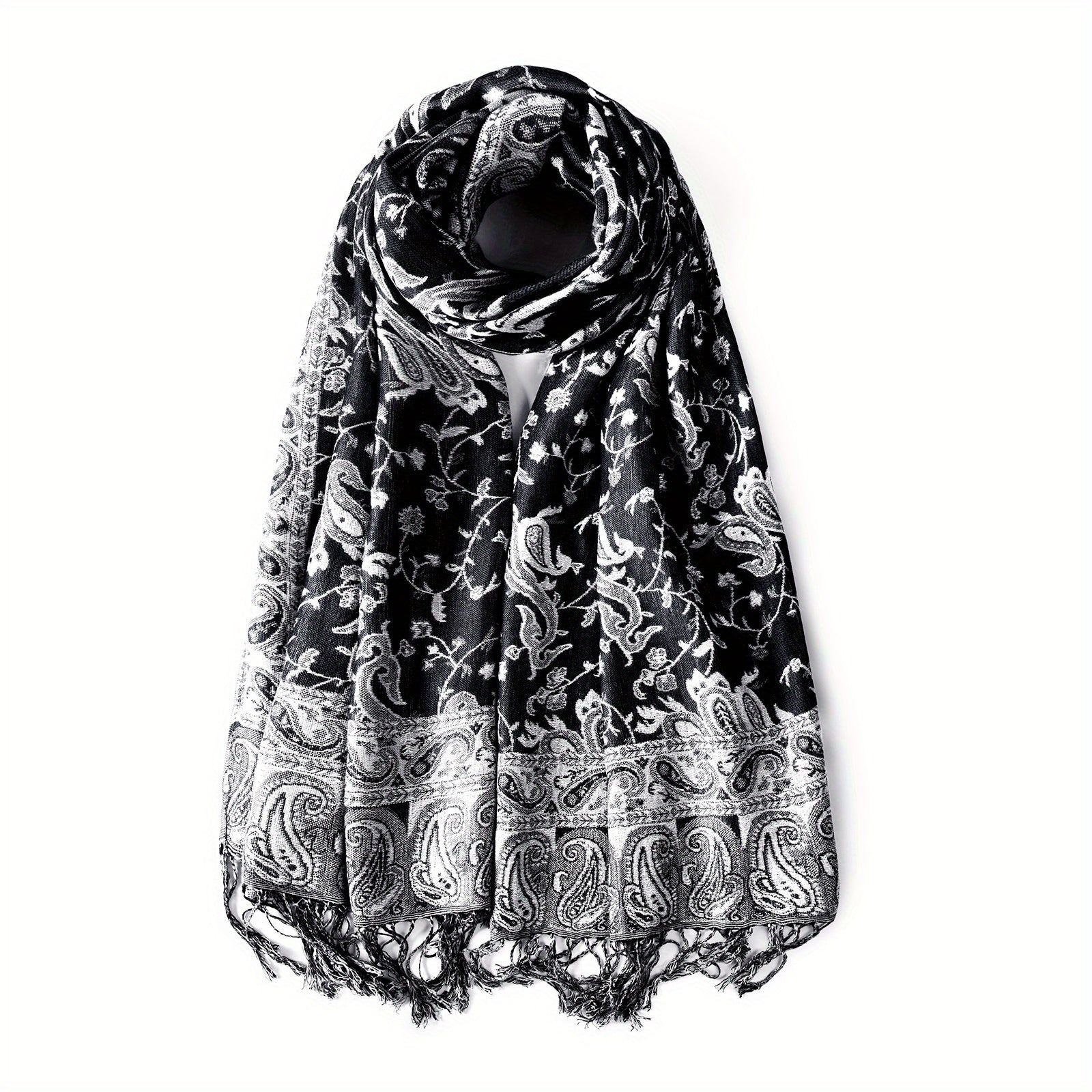 Women's Cashmere-Feel Scarf with Fringed Shawl Wraps Soft Warm and Breathable