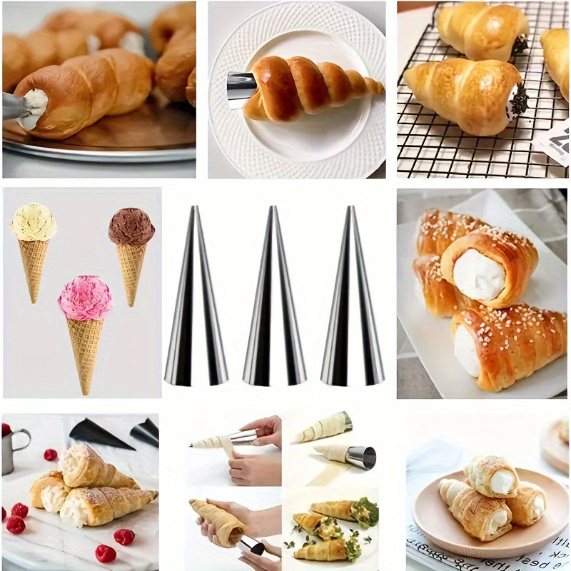 Set of 8 Stainless Steel Piping Tips and Cream Horn Molds for Pastry Decorating