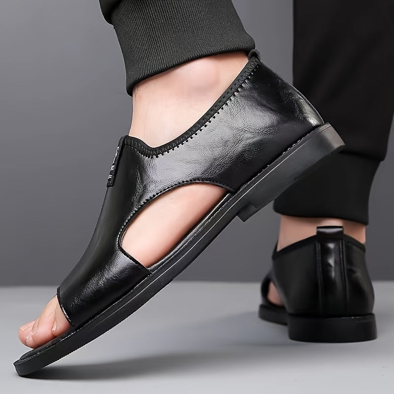 Men's Breathable PU Sandals Non-Slip Rubber Sole Casual Walking Shoes