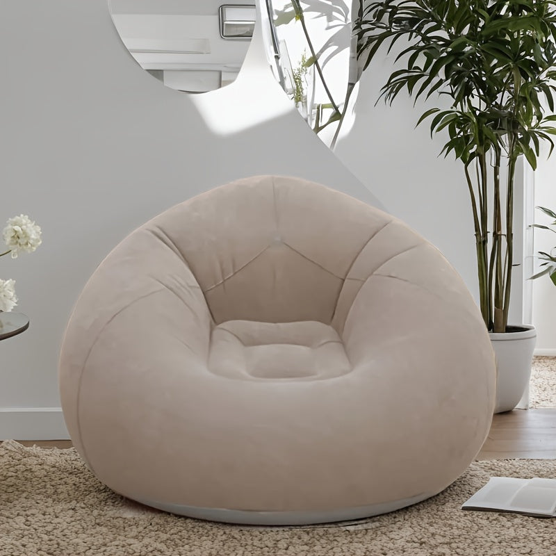 Grey PVC Bean Bag Chair with Cord Embellishment Indoor Outdoor Seating