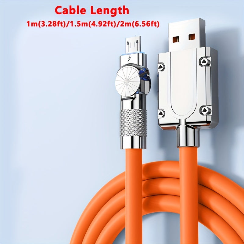 100W 3A Micro USB Fast Charging Data Cable Liquid Silicone Elbow 180° for Android Phones