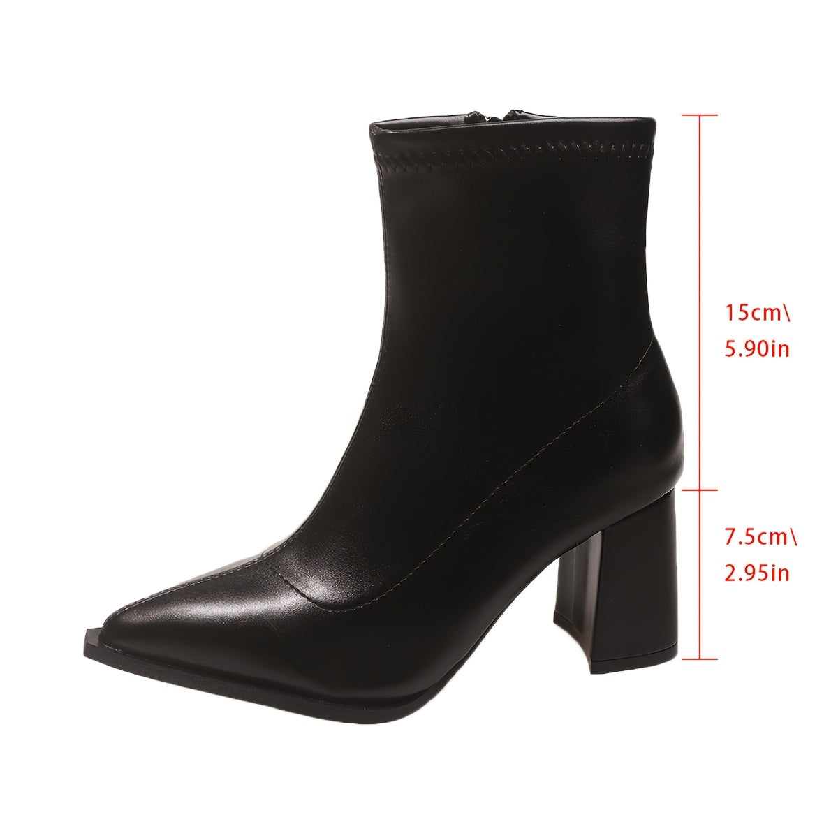 Women's Faux Leather Ankle Boots With Pointed Toe & Block Heel