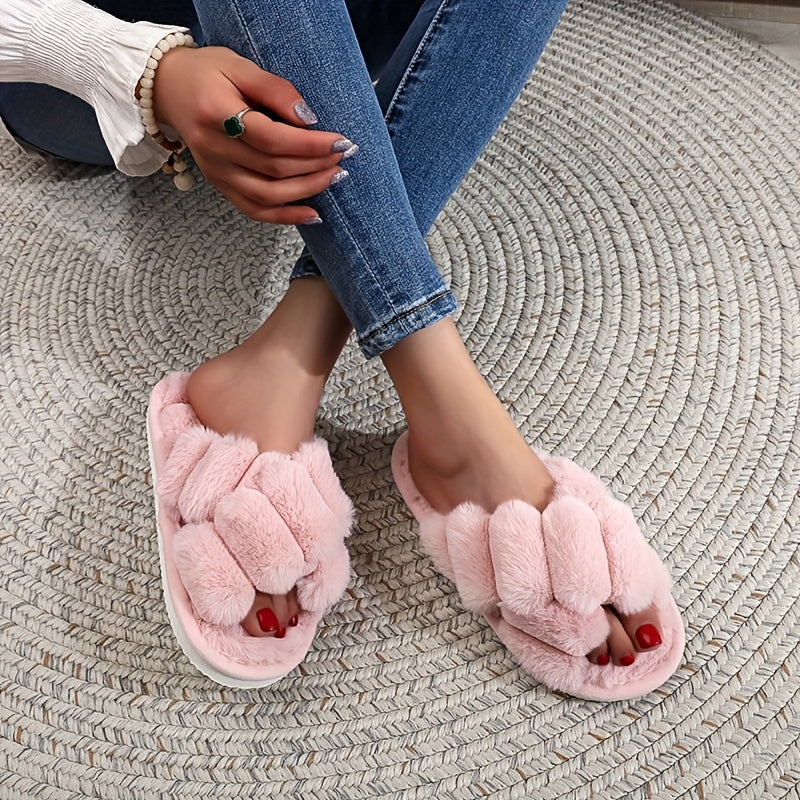 Women Soft Plush Slip-On Slippers Non-Slip EVA Sole Indoor House Shoes