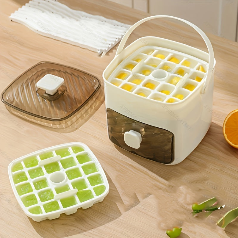 48- Muz kubiklari yasovchi, oson bosish qopqog'i bilan, katta sig'im, ikki qatlamli dizayn, muzlatgich uchun oziq-ovqat darajasidagi plastik qopqoq - viski va kokteyllar uchun ideal, zarur oshxona asbobi.