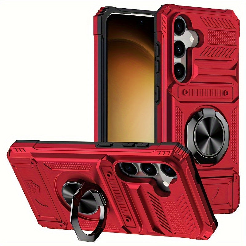 Durable Shockproof Phone Case with Metal Stand and Card Slot for Multiple Models