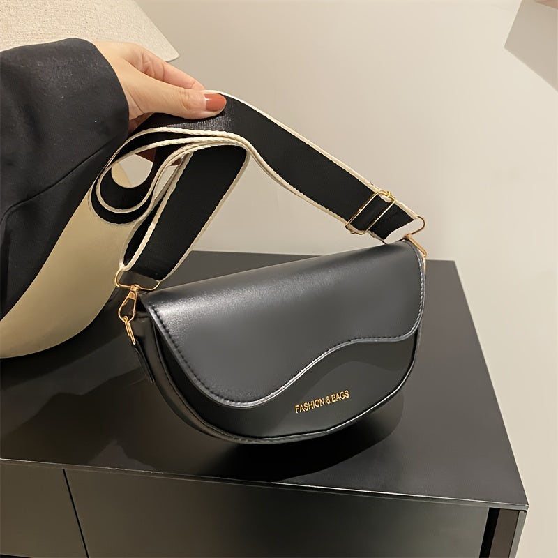 Women's PU Saddle Bag with Wide Shoulder Strap Crossbody Bag for Commuting and Outings