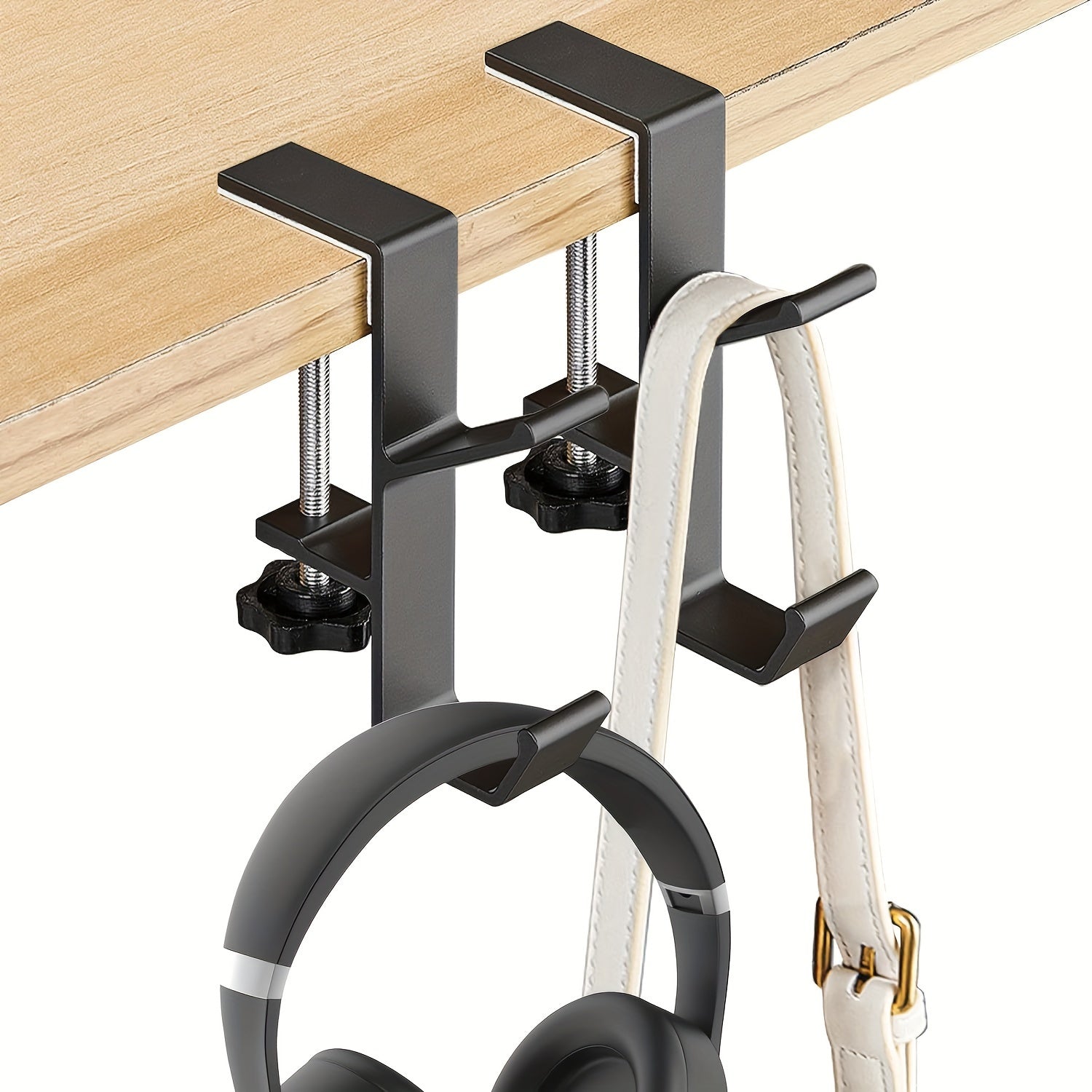 Two Pieces Under Desk Hooks for Backpacks, Portable, Fits 1.02-4.98cm Surfaces