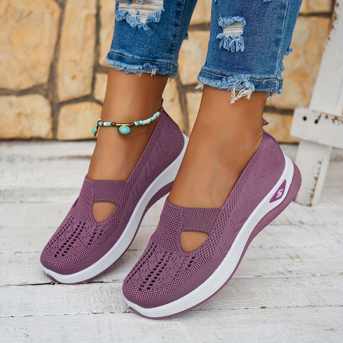 Ladies' Knitted Sneakers Lightweight Breathable Casual Shoes