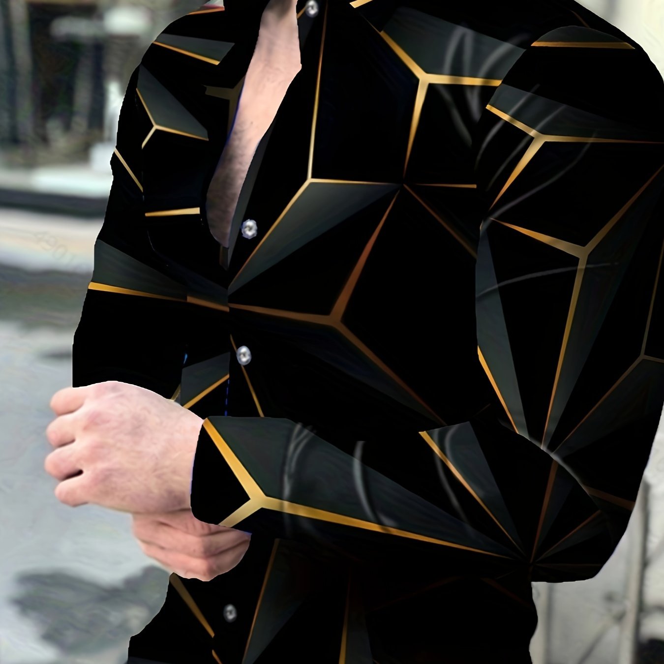 Men's Long Sleeve Geometric Print Shirt Polyester Casual Spring Fall Outdoor Wear