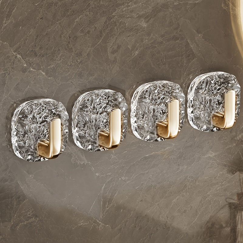 4-Pack Glacier Pattern No-Drill Wall Hooks for Kitchen and Bathroom Storage