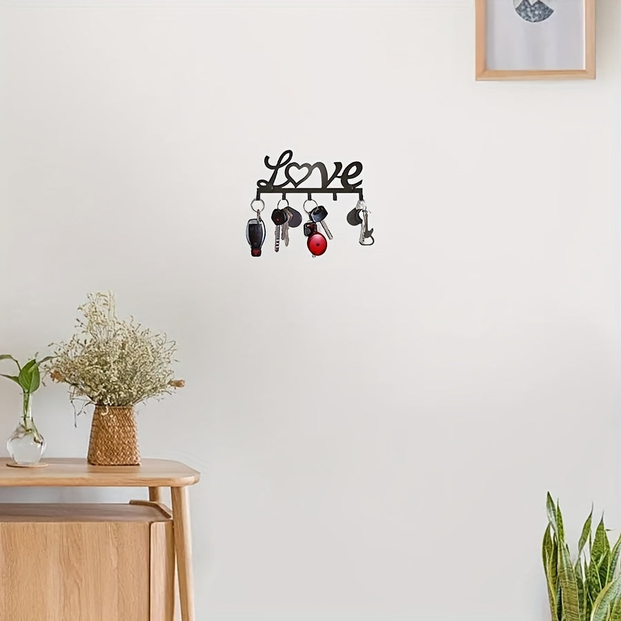 Black Metal Key Holder for Entryway Hallway Decor Easy Installation Love Theme