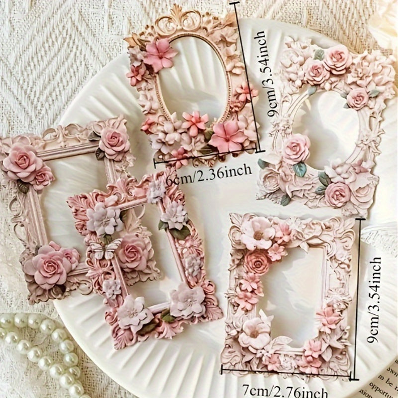 Набор из 5 цветочных винтажных рамок, элегантные пластиковые рамки для фотографий с рельефным дизайном для скрапбукинга, DIY-ремесел и домашнего декора.