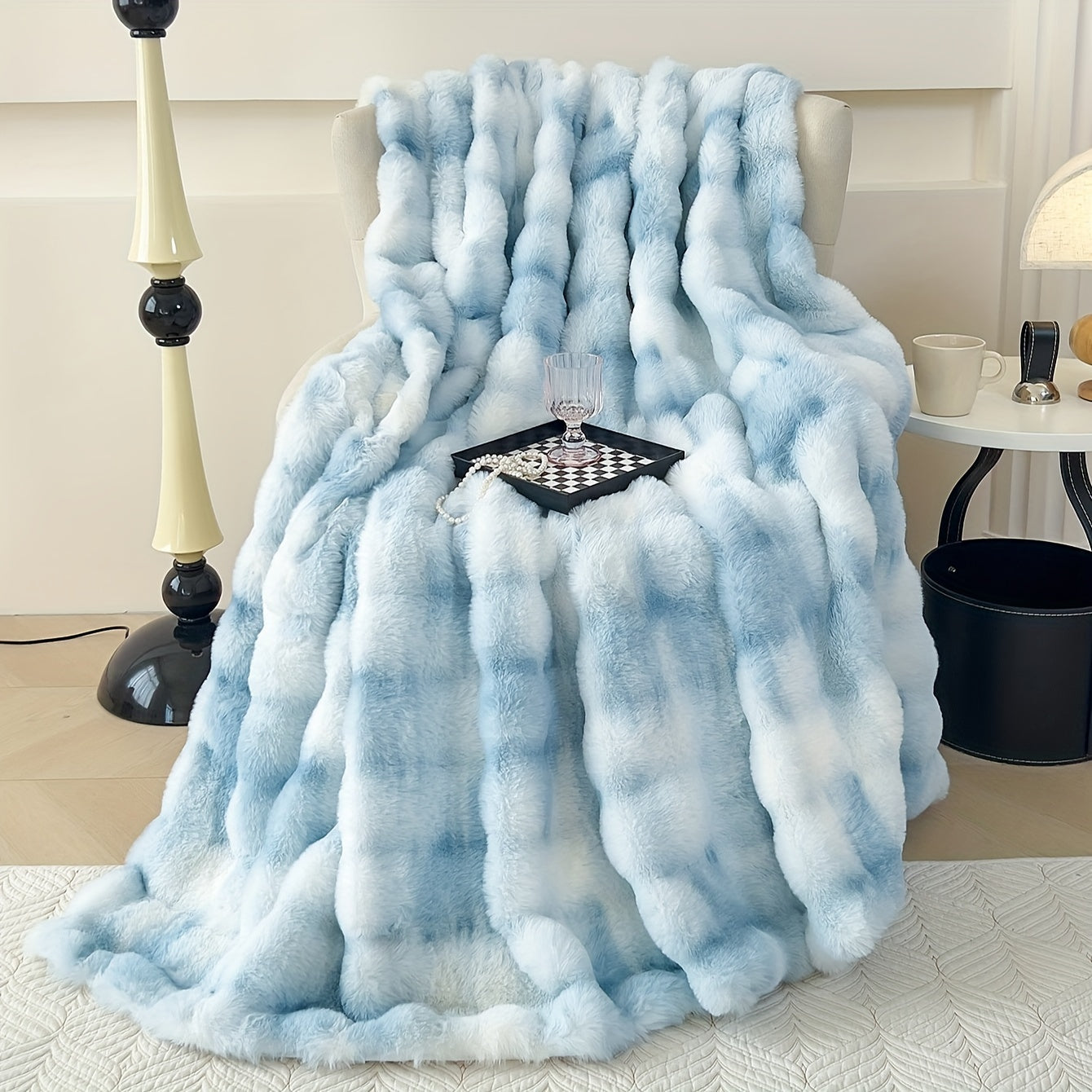 Tie-Dye Faux Rabbit Fur Blanket Shaggy Plush Bed Sofa Throw Cozy Fluffy