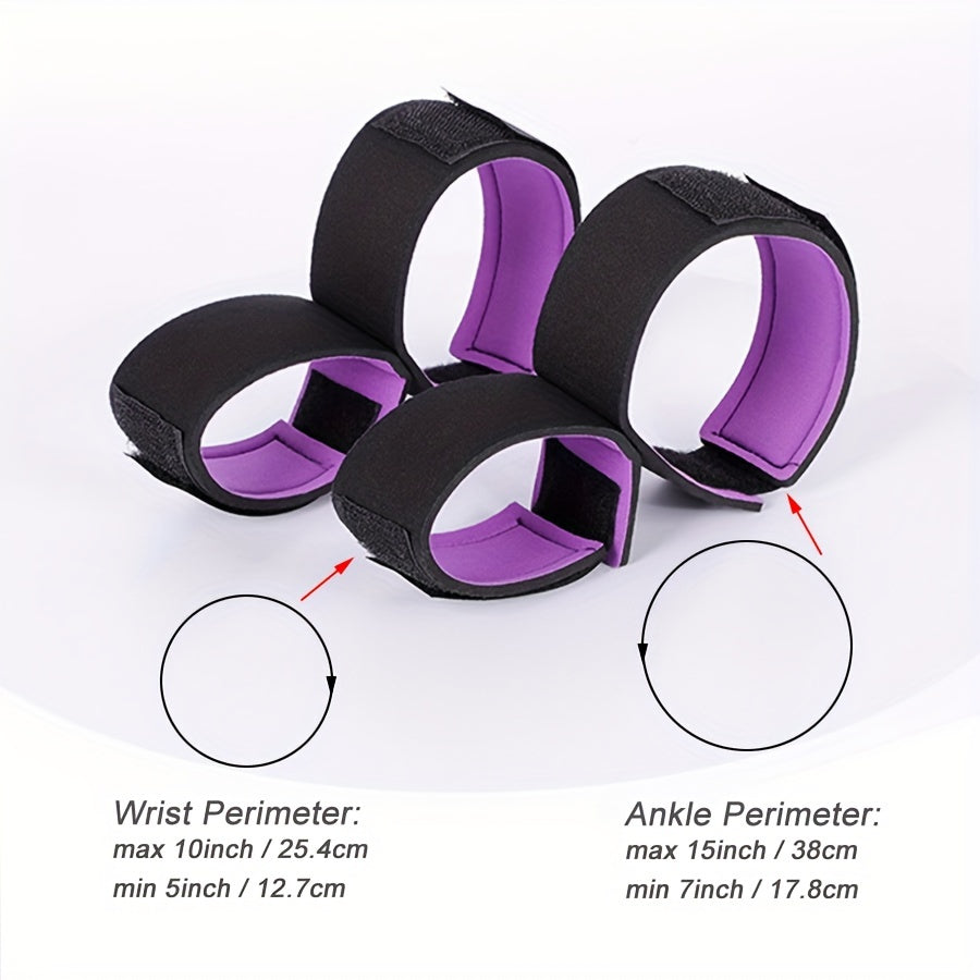 Kattalar uchun bog'lash to'plami, qo'l va oyoq uchun mahkamlagichlar bilan, qora va binafsha, yumshoq material