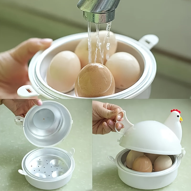 Stainless Steel Egg Cooker with Chicken-Shaped Poacher and Steamer 4 Cavities
