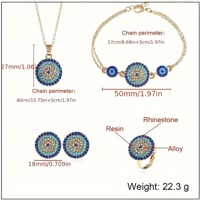 Women's Blue Eye Jewelry Set with Necklace and Earrings Middle Eastern Style
