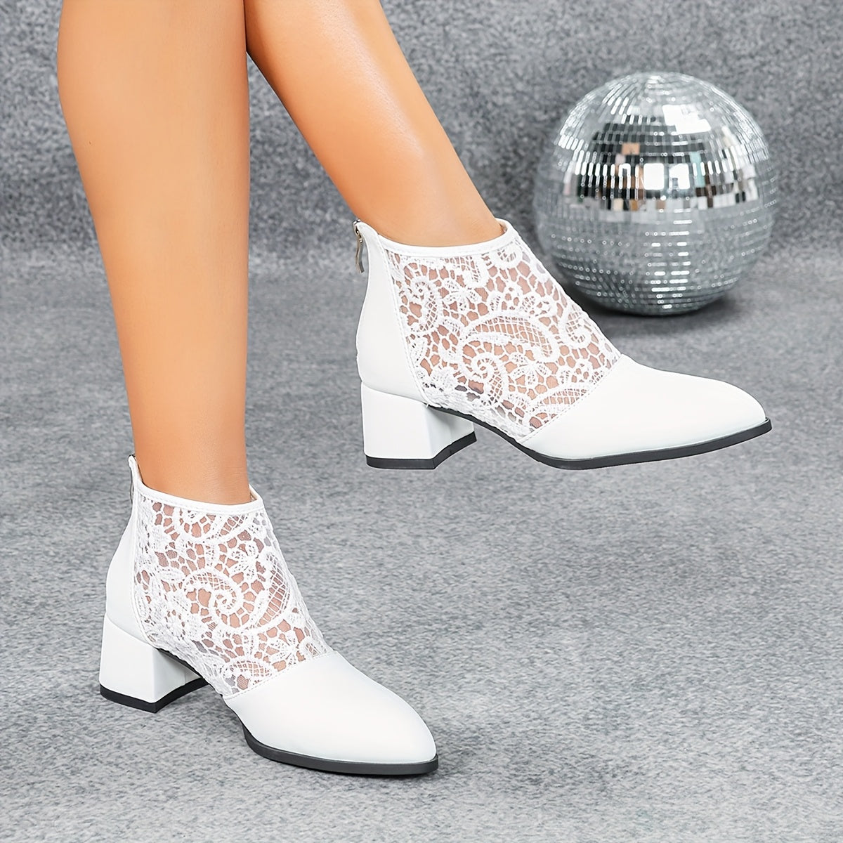 Women's Retro Lace-Up Chunky Heel Ankle Boots with Zipper Breathable Fabric