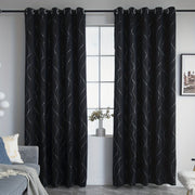Blackout Curtain Elegant Silvery Wave Line Pattern Blackout Curtain for Living Room Bedroom Kitchen Bathroom