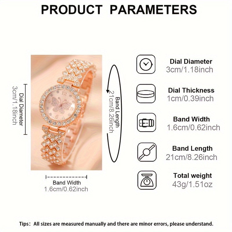 Women's Quartz Watch and Casual Bracelet Set with Round Alloy Case and Band