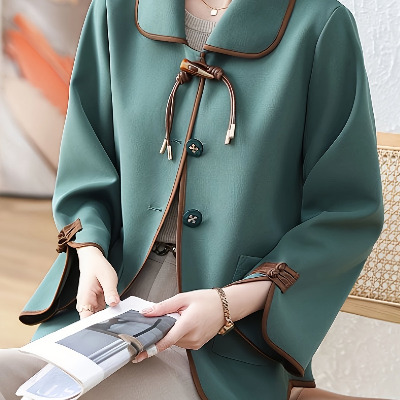 Women's Solid Color Polyester Coat for Spring and Fall Not Sheer Machine Washable