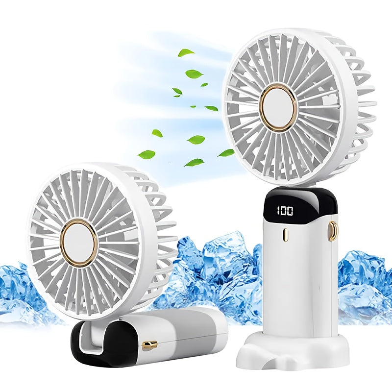Mini USB Fan with 5 Speeds, Battery Indicator, Portable for Work and Outdoors