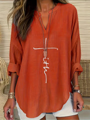 Plus Size Women's Cotton Shirt Casual Short Sleeve Floral