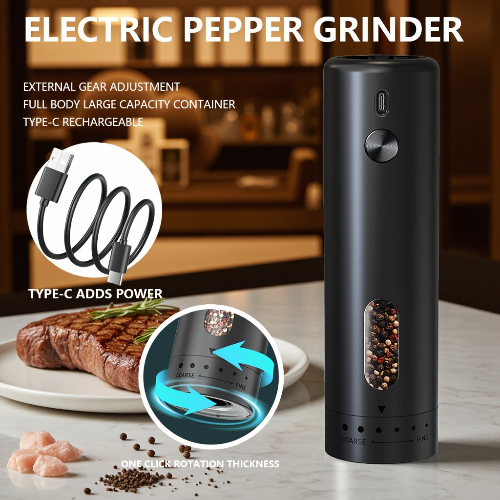 Qayta to'ldiriladigan elektr qalampir maydalagich 110ml sozlanadigan qattiqlik LED chiroq bilan qora